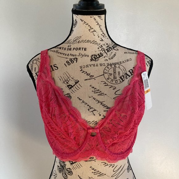 NWT 36DD Felina Paramour Heather Pink Lace Unlined Full Coverage Underwire Bra - Picture 3 of 11